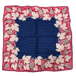 Vintage 1960's Grape Vine Brick Wall Handkerchief Pink Blue Cotton Scarf Square